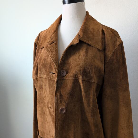Vintage Y2K St Johns Bay Suede Jacket 100% Leather Brown Coat Women's Small - Picture 9 of 11